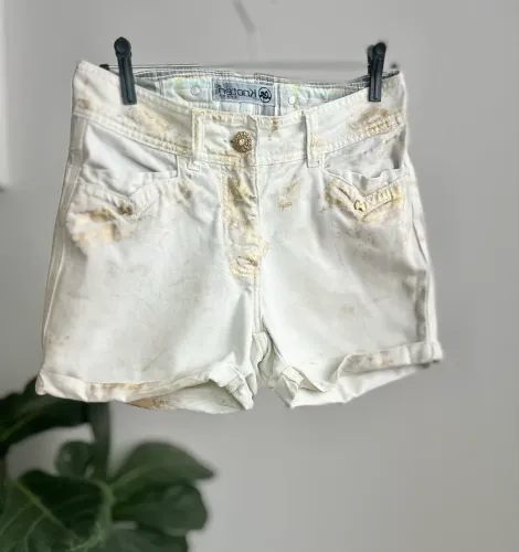Shorts 36 Branco com Dourado Cintura Alta Jeans Algodão