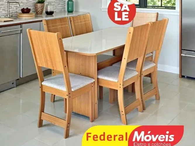 Mesa de Jantar c/ 6 Cadeiras 1,50X0,76m CAMPEAO EM VENDAS