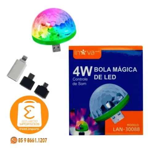 Luz Mini Globo com Led Rgb 4W com 3 Adaptadores USB LAN-30088