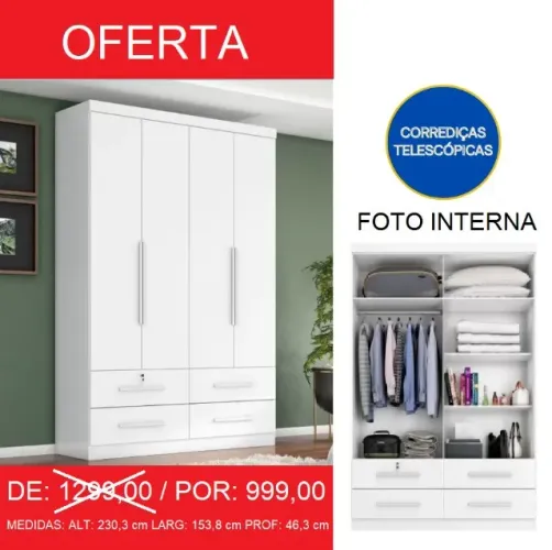 Roupeiro GRANDE com 2,30m de altura e com 1,53 m de largura - Entrega e montagem GRATIS
