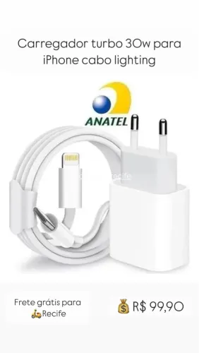 Carregador para iPhone 13/14 turbo 20w completo