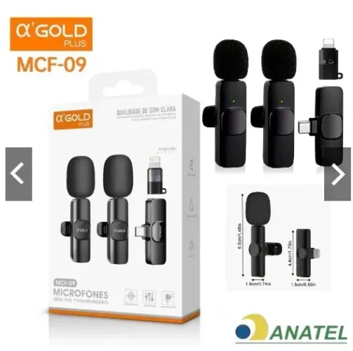 Microfone Lapela A?Gold Plus MCF-09 Duplo | Sem Fio, Plug & Play