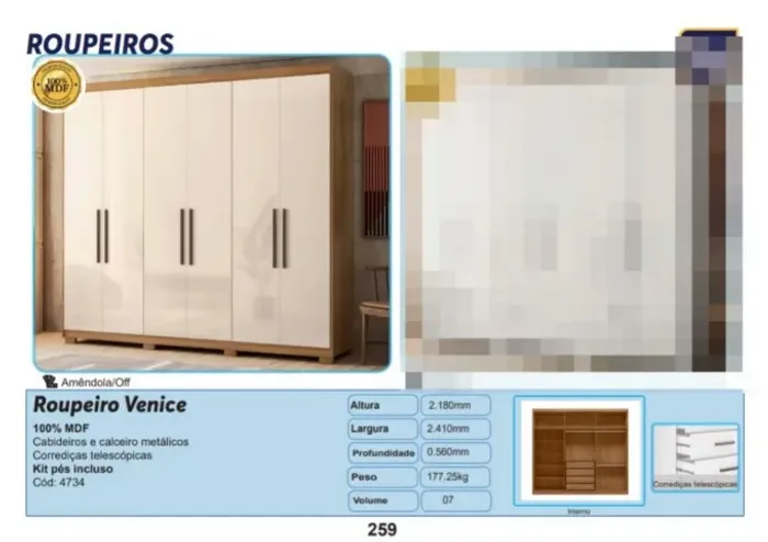 Guarda Roupa Venice 100% MDF c/pés R$ 1.799,00