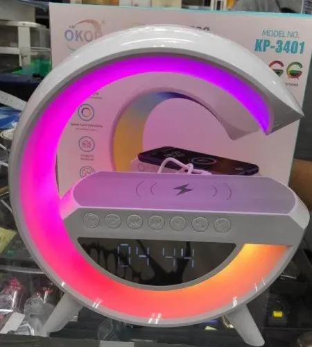 Caixa de Som + Radio Relógio FM + Bluetooth + Led 7 Cores+Carregador  Celular sem fio