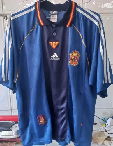Camisa Espanha Adidas Copa 1998 França Made in Portugal Azul Frete Gratis