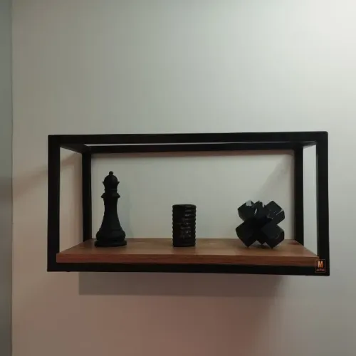 Prateleira Suspensa Estilo Industrial em aço Amadeirado