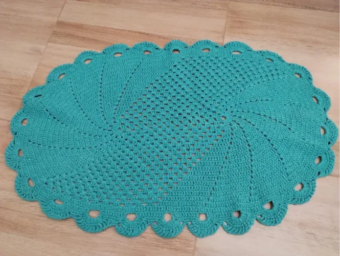 Tapete Oval Crochê verde - Feito à Mão novíssimo 