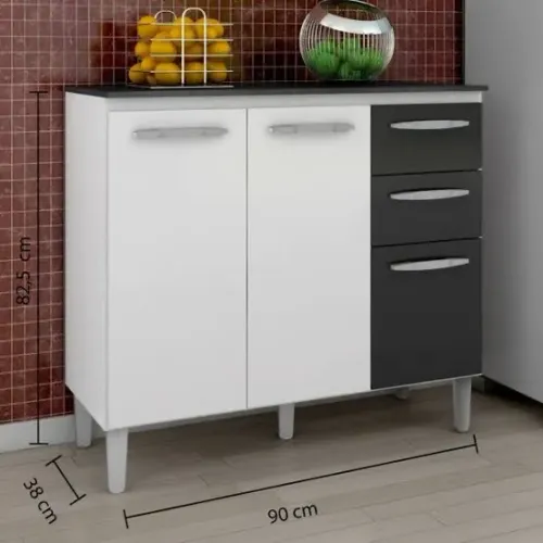 Armário de Cozinha 2 Portas Branco e Preto 90cm / ENTREGA HOJE !!!