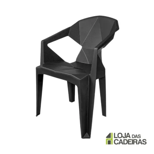 Cadeira de Plástico com Braço - Poltrona Preciosa Preta - Suporta até 182 kg (REFORÇADA)