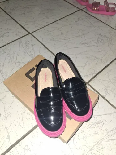 Sapato Loafer Infantil Preto e Rosa Molekinha-Tamanho 31