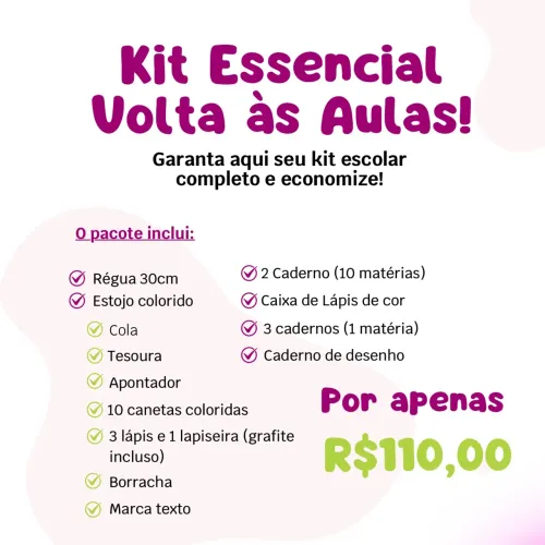 Kit material escolar completo. 