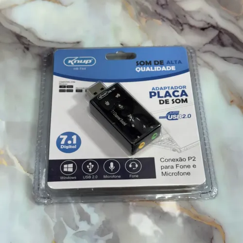 Placa de áudio USB fone e microfone.