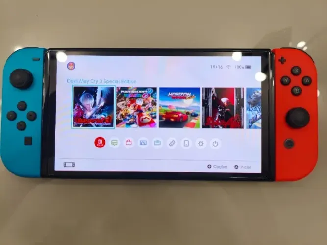 Nintendo Switch OLED Neon - Desbloqueado + Menu Original 250GB Caixa + 11 HQs de Brinde