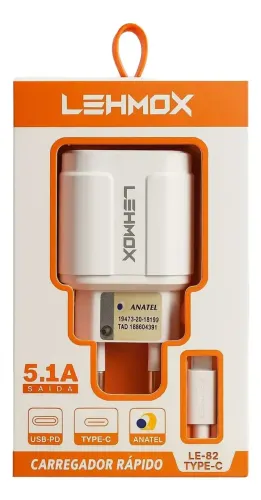 Carregador Turbo 40w Lehmox Para Celular + Cabo Tipo C