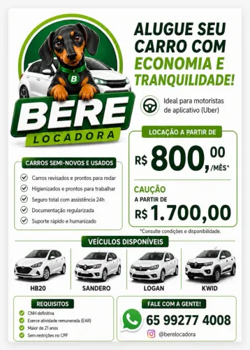 ALUGUEL DE CARRO PARA UBER E APPs 