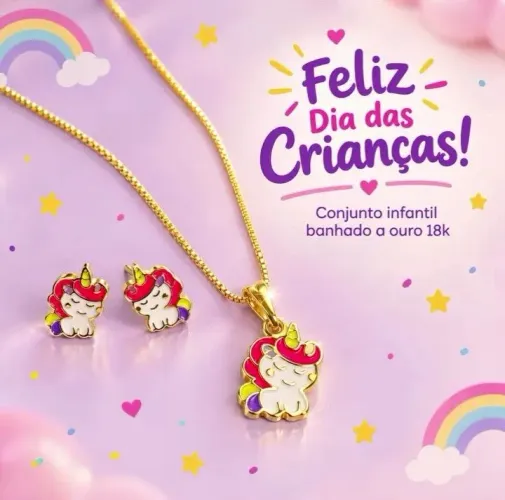 CONJUNTO DE JÓIAS INFANTIL BANHADOS A OURO 18K