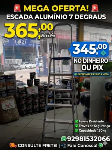 Escada de Alumínio 7 Degraus - Reforçada e Segura<br>
