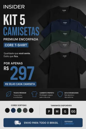 Kit Insider 5 camisetas premium encorpada