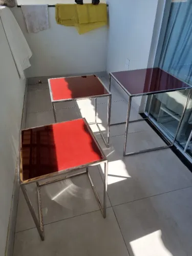 3 Mesas de Centro Sobrepostas Marca Tok Stok em Metal3 Mesas de Centro Sobrepostas Marca T