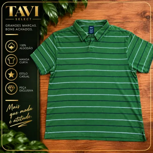 Polo GAP Listrada Verde - Tamanho XL/GG
