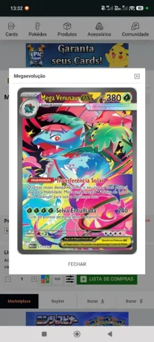 CARTA POKÉMON MEGA EVOLUÇÃO