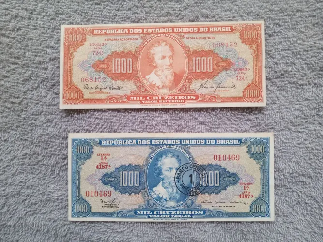 2 Cédula antigas coleção anos 60 # 1000 Cruzeiros