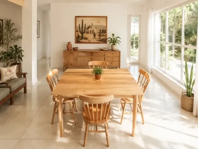 Mesa Retangular Eucalipto Natural + 4 Cadeiras