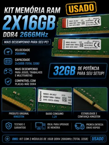 MEMÓRIA RAM DDR4 DE 8GB E 16GB PC (USADO)