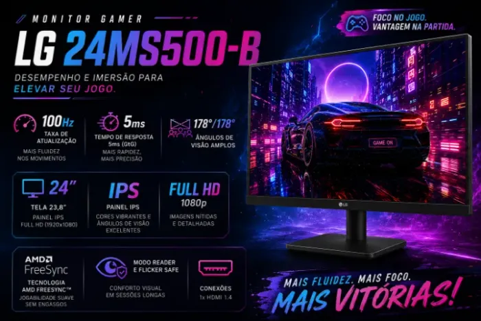 Lacrado - Monitor Gamer LG 24 Polegadas IPS 100Mhz
