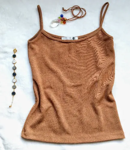 Blusinha lurex marrom e dourado