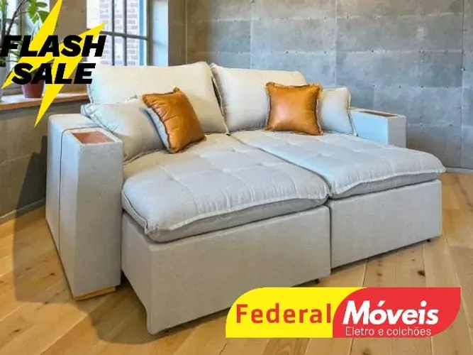 Sofá Retrátil e Reclinável 2,38m Linho - Mega Oferta!
