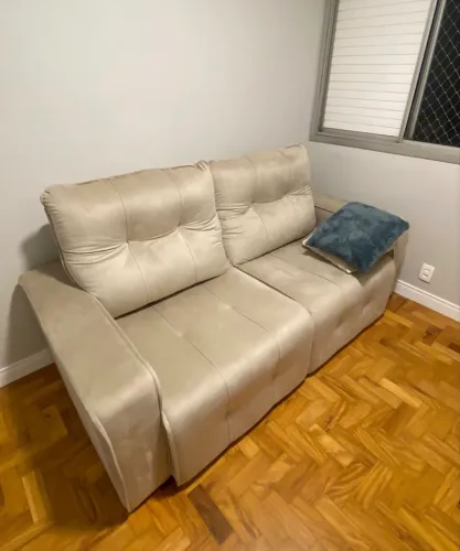 Sofá Retrátil Veludo Bege 2 m