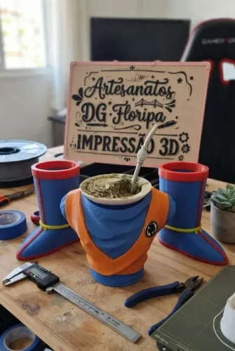 Conjunto Chimarrão + Pote açúcar e erva. Goku, Vegeta ou Bulma Dragon Ball Z.Impressão 3D