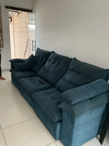 Sofá Retrátil e Reclinável 3,50m Azul Premium | Muito Confortável | Excelente Estado