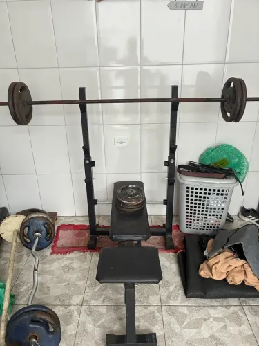 Mesa Supino Completa + Barra + 40 Kg de Anilhas