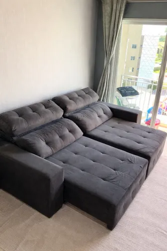 Sofá retrátil e reclinável com Chaise | Vira cama | Grande e confortável 