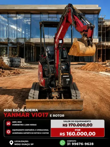 Mini escavadeira Yanmar Vio17,rotor perfuratriz e suporte