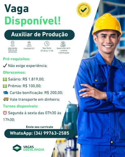 05 vagas auxiliar de produção sexo masculino