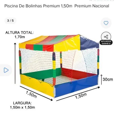 Piscina de bolinhas Premium, quadrada, 1,50m x 1,50m