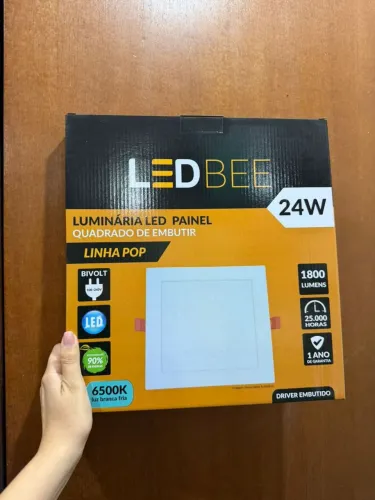 Plafon De Sobrepor Quadrado 24W 6500K Luz Branca - Ledbee