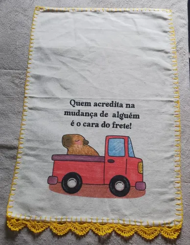 Panos de prato rústico da capivara com barradinho em crochê 