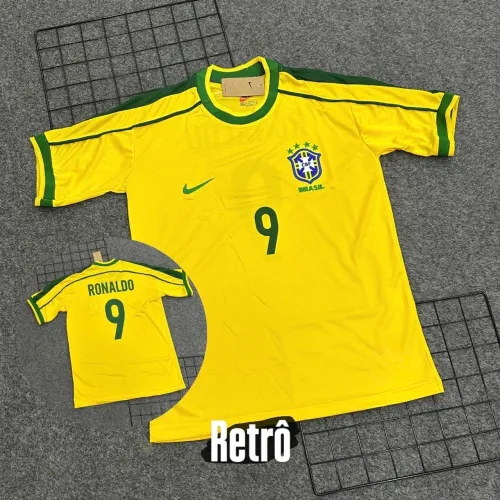 Camisas Brasil Retrô Ronaldo Amarela Azul Clássicas