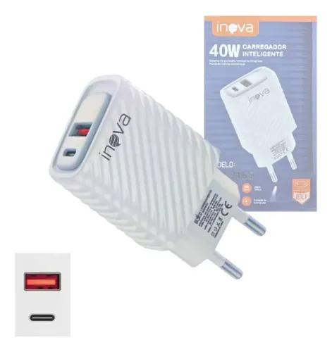 Carregador Inteligente 40w Com Porta Usb E Tipo-C