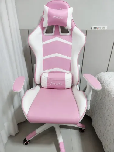 Cadeira Gamer MX5 Giratoria Branco e Rosa MYMAX