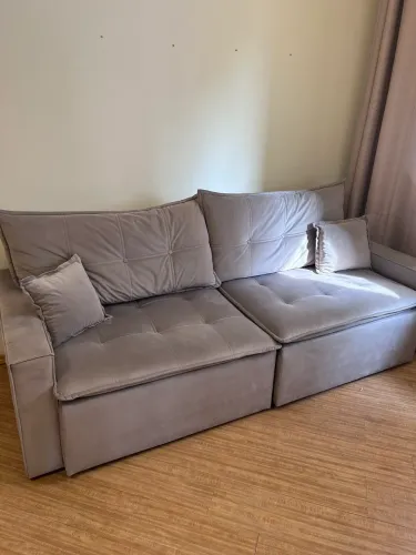 Sofá-Cama Suede Cinza 4 Lugares - 2,30m