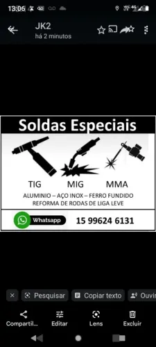 Soldas, alumínio e aço inox.