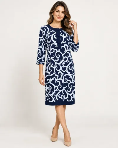Vestido Karin Stevens Azul-Marinho e Branco Tam. 12/G
