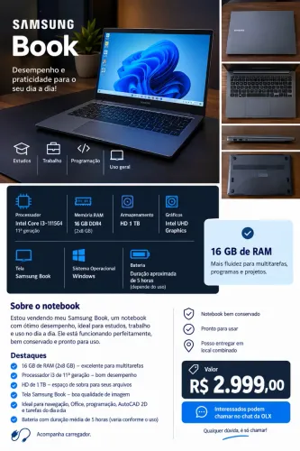 NOTEBOOK SAMSUNG BOOK 16GB RAM + HD 1TB