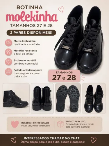 Botinha Infantil Molekinha Preta - Tamanhos 27 e 28 | 2 pares disponíveis