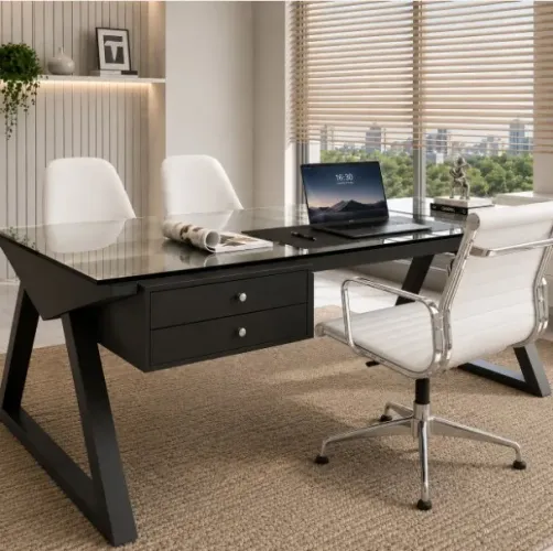 Mesa Office Santoro Delluxe Blackout. L174CM X P80cm x A74CM. 2 Gavetas
